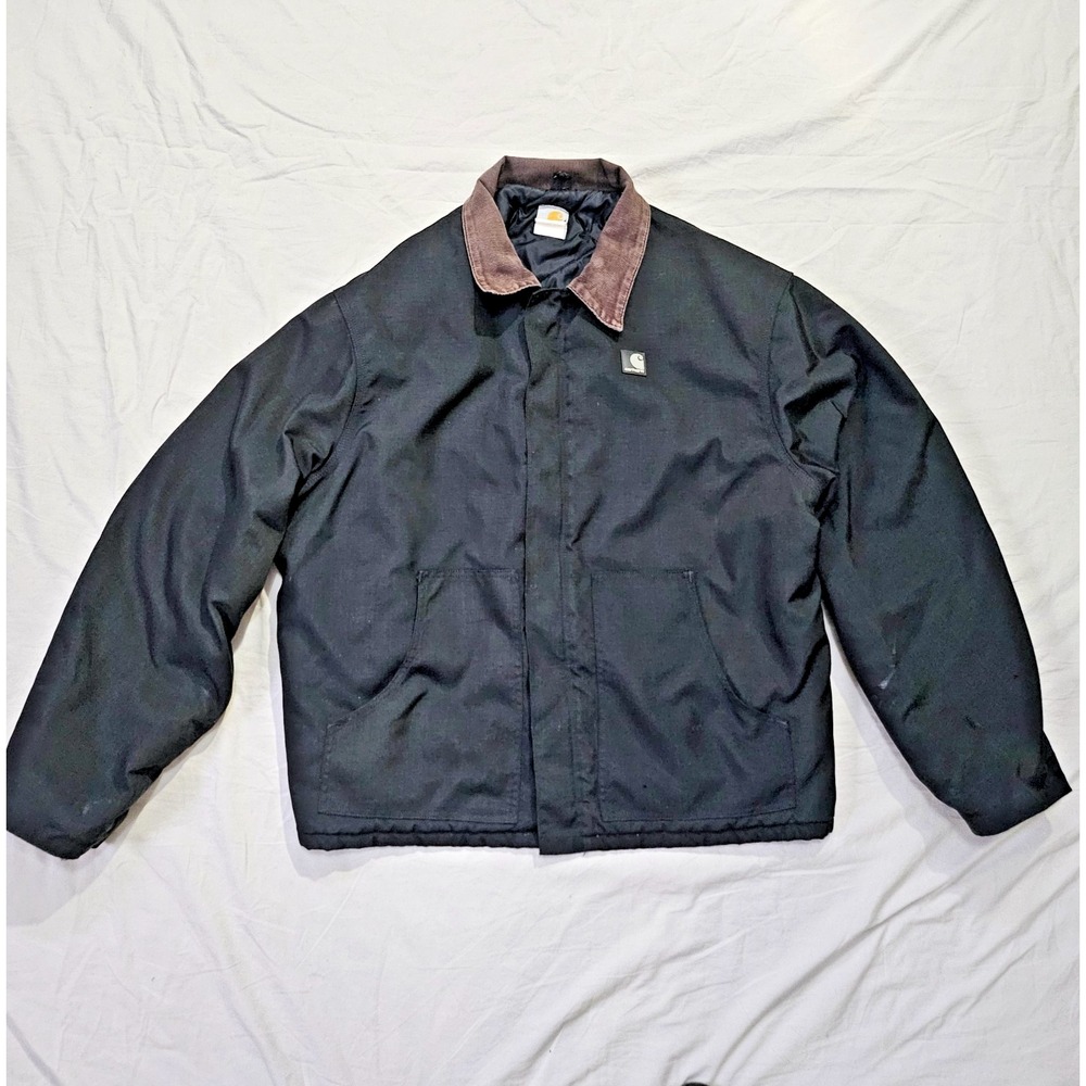 VTG Carhartt Detroit J132 Canvas Jacket Quilted Lined‎ Black Corduroy Collar